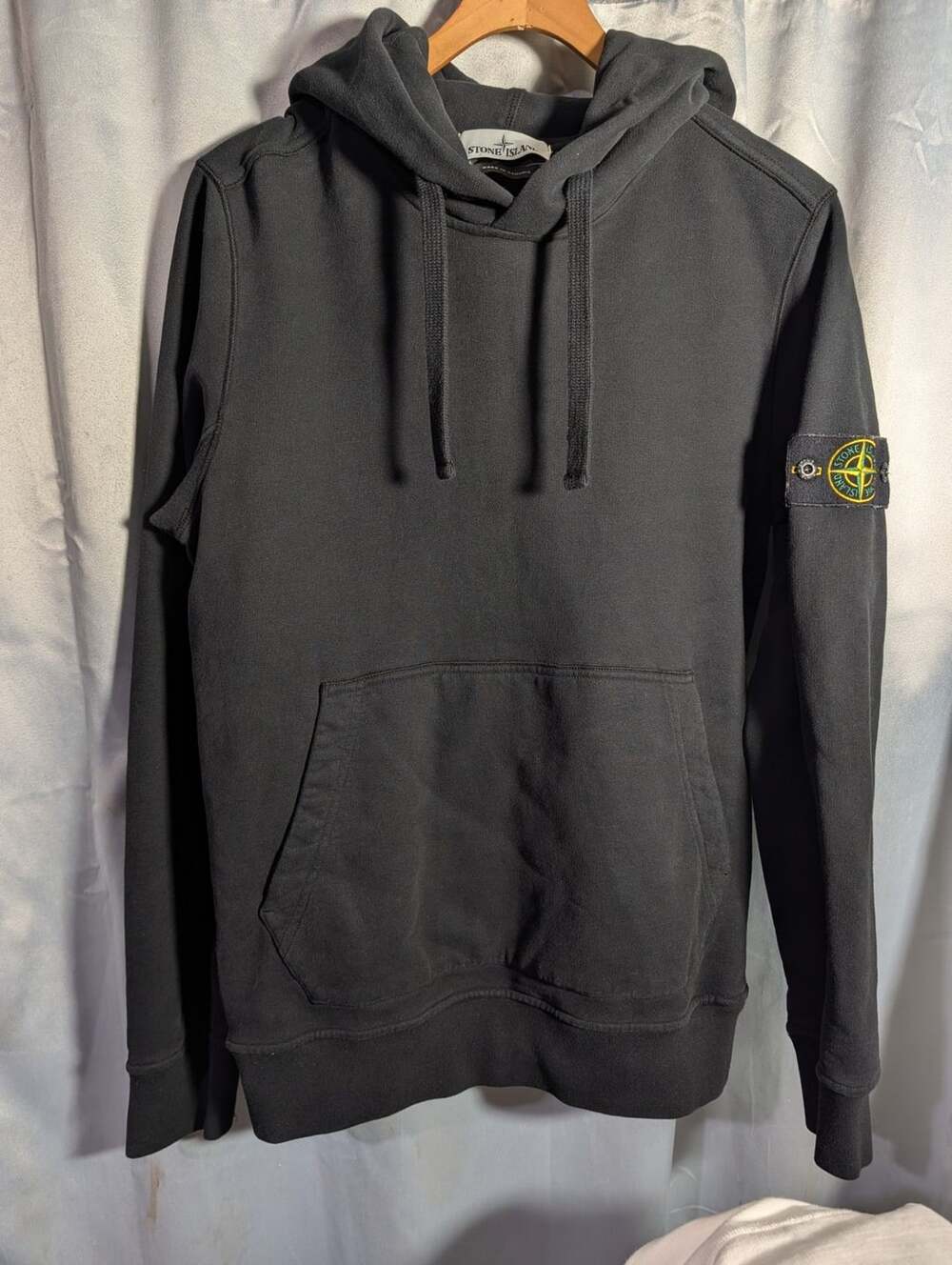 Stone Island Logo Patch Drawstring Hoodie Black Size S